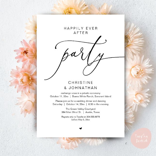 Convite Felicidade Para Sempre Jantar de Casamento Festa d (Happily Ever After Romantic Wedding Dinner Party Dancing Modern Clean Invites Card PDF Black White)