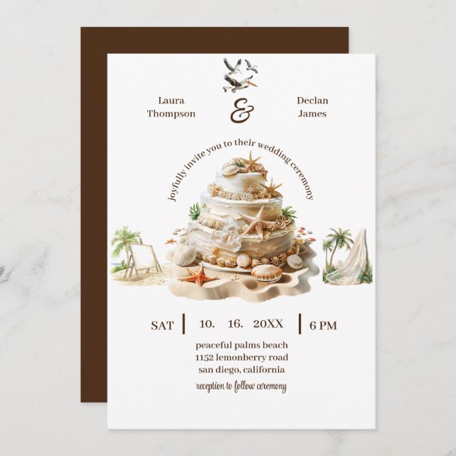 Convite Felicidade tropical | Bolo Personalizado De Casame (Frente/Verso)