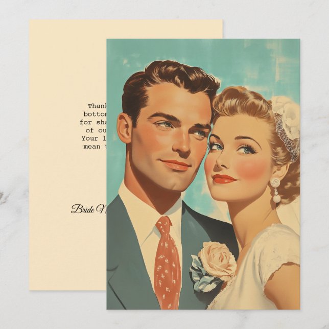 Convite Felicidade Vintage de Recém-Casados (Frente/Verso)