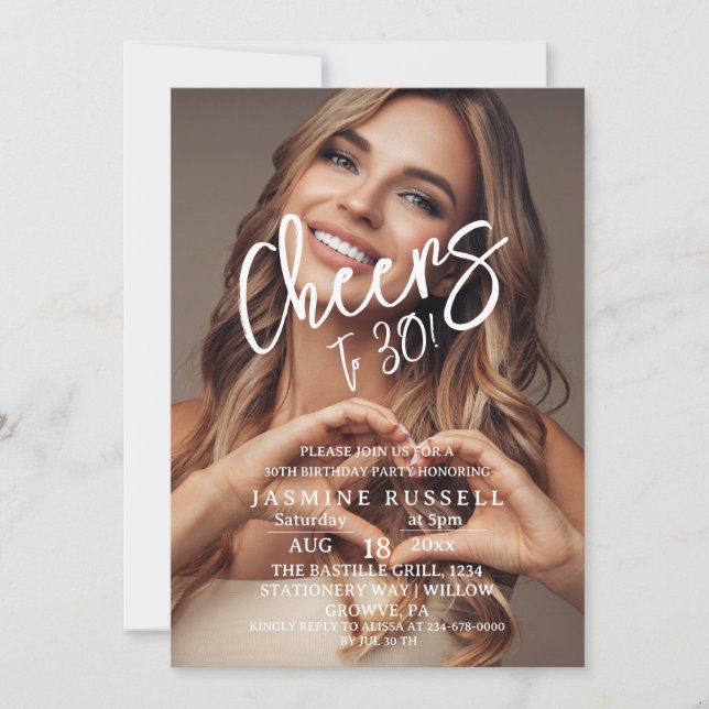 Convite Felicita 30 Moderno Aniversário Da Foto Para Ela (Frente)