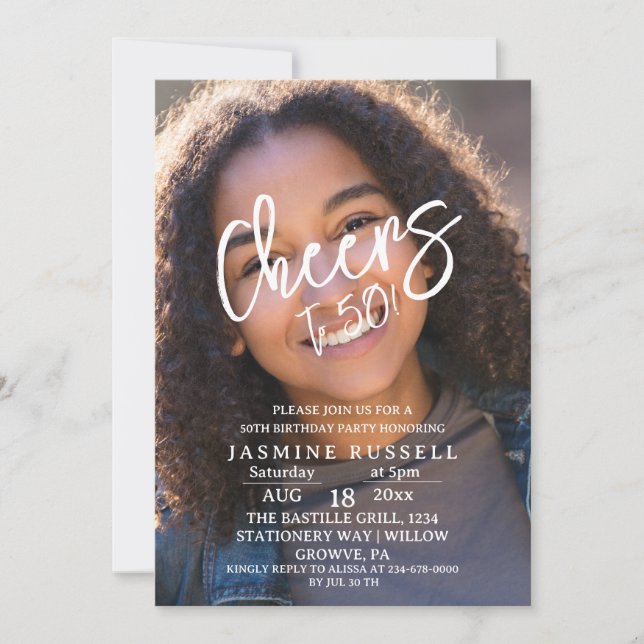 Convite Felicita 50ª Foto Moderna Aniversário Para Ela (Frente)