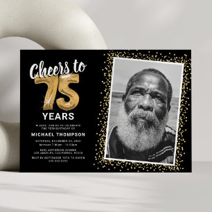 Convite Felicitações aos Anos 75 Foto de Aniversário