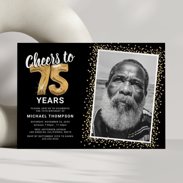 Convite Felicitações aos Anos 75 Foto de Aniversário (Criador carregado)