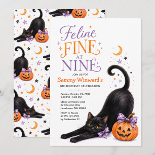 Convite Feline Bem no Nono Aniversário de Halloween