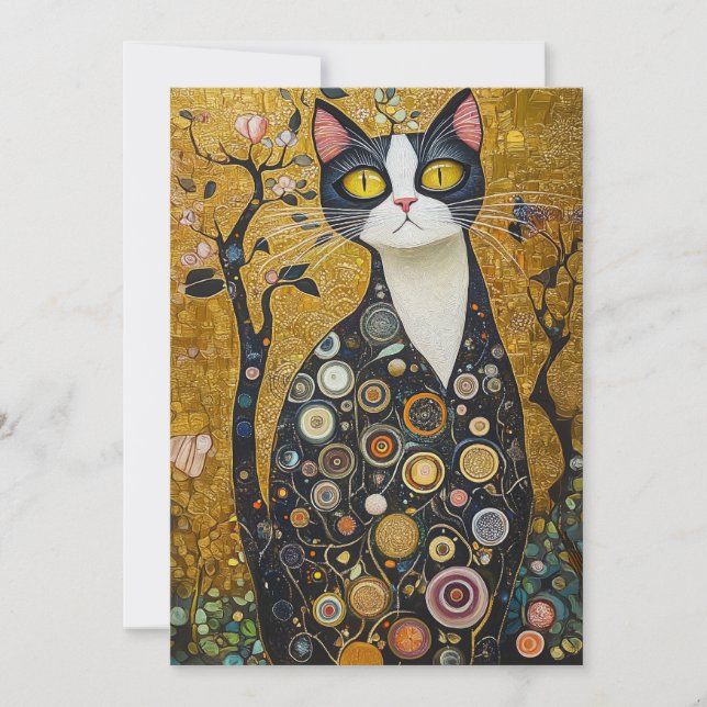 Convite Felino Celestial em Dourado (Frente)