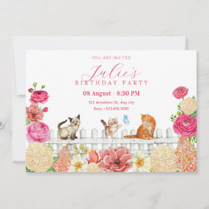 Convite Felinos bonitos florescem aniversário
