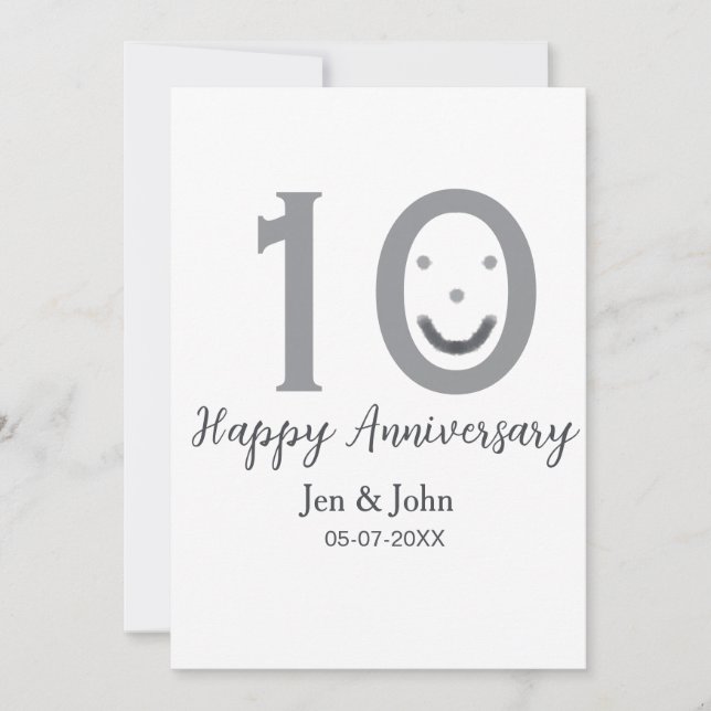 Convite Feliz 10º aniversário nome data cinza emoji negrit (Frente)