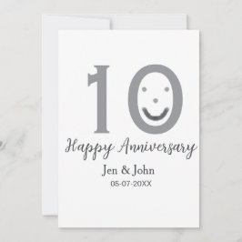 Convite Feliz 10º aniversário nome data cinza negrito emoj