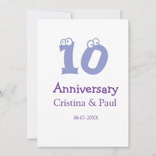 Convite Feliz 10º aniversário simples nome de casamento mi