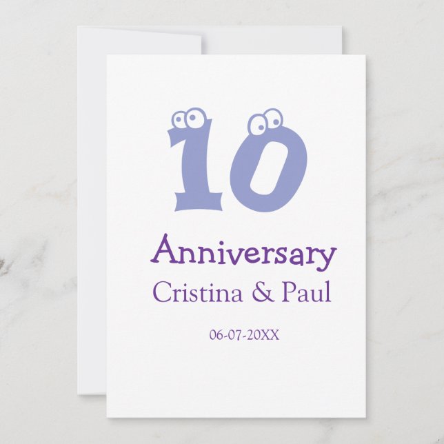 Convite Feliz 10º aniversário simples nome de casamento mi (Frente)