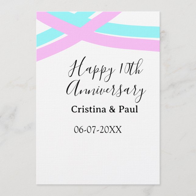 Convite Feliz 10º aniversário simples nome de casamento mi (Frente)
