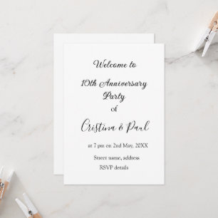 Convite Feliz 10º aniversário simples nome de casamento mi
