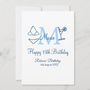 Convite Feliz 15 de Aniversário azul adicione nome monogra