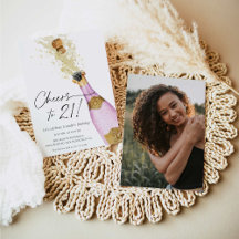 Feliz 21 Foto Roxa e Dourada Aniversário