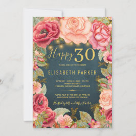 Convite Feliz 30 aniversário de 30 anos florais elegante c