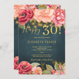Convite Feliz 30 aniversário de 30 anos florais elegante c