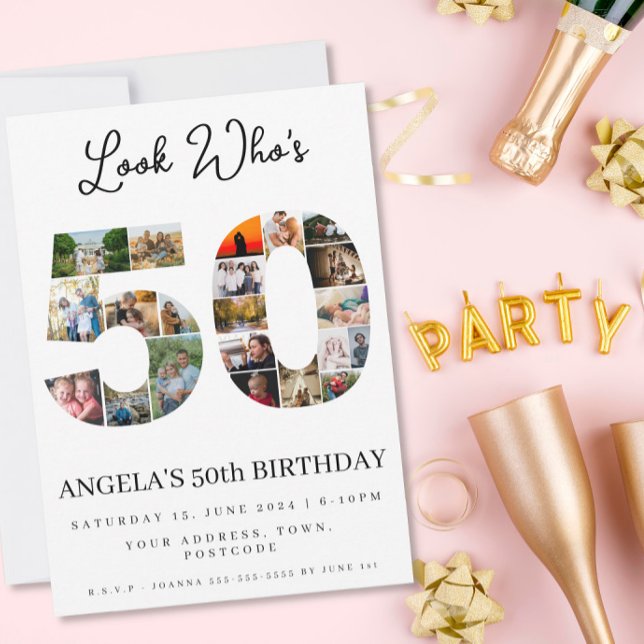 Convite feliz 50º aniversário Colagem de fotos dourado e b (Criador carregado)