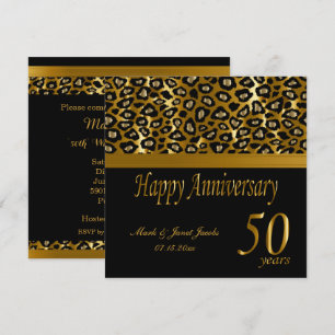 Convite Feliz 50º Aniversário Dourado   Estampa Leopardo