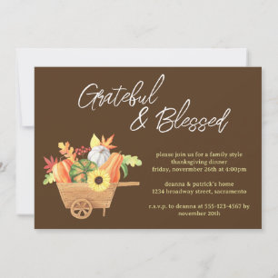 Convite Feliz Abençoado Pumpkin Wheelbarrow, Ação de Graça