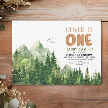 Feliz Acampador Verde Floresta Aquarela 1º Anivers