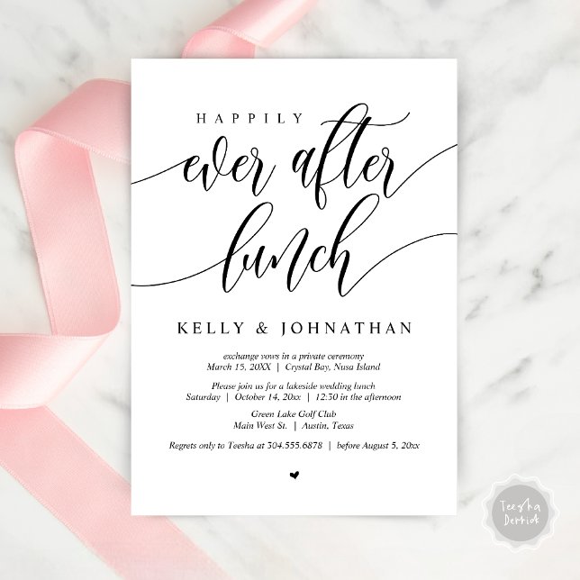 Convite Feliz Almoço Após Casamento (Happily Ever After Wedding Lunch Invitation Card, PDF, Modern Calligraphy, in Black and White)