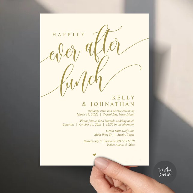 Convite Feliz Almoço Após Casamento, Amarelo Dourado (Happily Ever After Lunch Invitation Card, PDF, Post Wedding Celebration, in Classy Yellow Gold)
