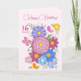 Convite Feliz aniversário! 16 Flores e Aves Doce