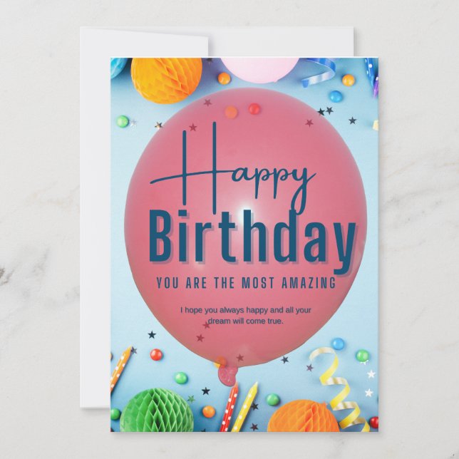 Convite Feliz aniversário! Balões para uma pessoa incrível (Frente)