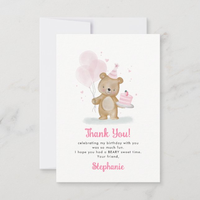 Convite Feliz Aniversário Beary Doce Obrigado (Frente)