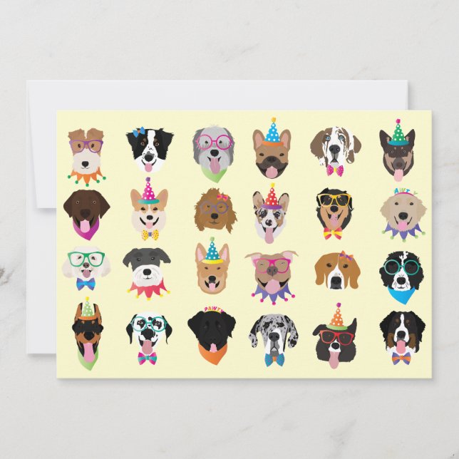 Convite Feliz Aniversário Cachorro Enfrenta Animais Pawty (Frente)