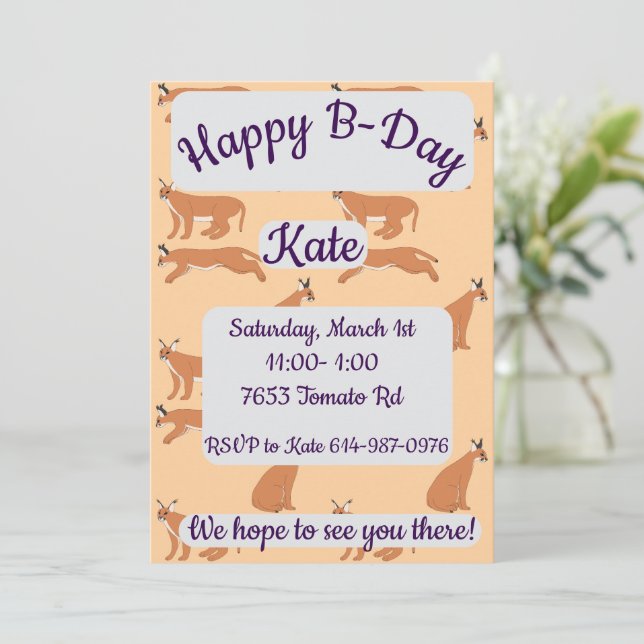 Convite Feliz Aniversário Caracals (Em pé/Frente)