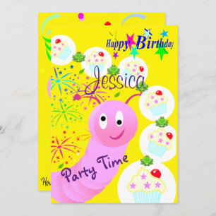 Convite Feliz Aniversário Convidar Cupcakes de Verme Rosa
