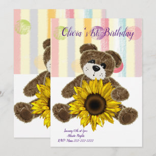 Convite Feliz Aniversário Convocação Urso de Teddy Stripe