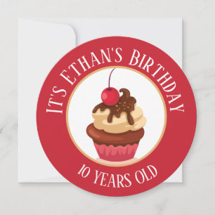 Convite Feliz Aniversário, Cupcake com Cereja no Topo Círc