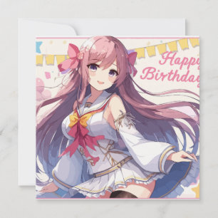 Convite Feliz Aniversário da Anime Girl