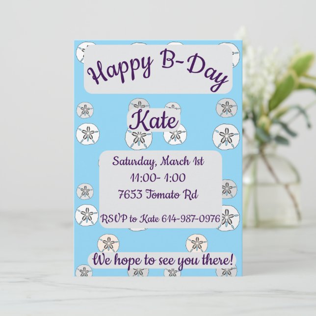 Convite Feliz aniversário da areia branca (Em pé/Frente)