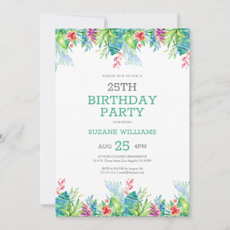 Convite Feliz aniversário das flores tropicais, quadro 2 C