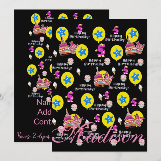 Convite Feliz Aniversário de 5 de Aniversário #5 (Frente/Verso)