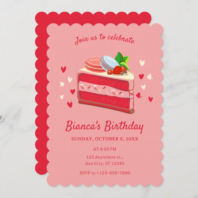 Convite Feliz aniversário de bolo (Frente/Verso)