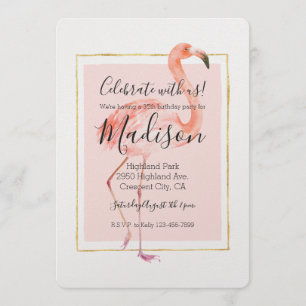 Convite Feliz aniversário de Flamingo Rosa