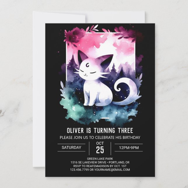 Convite Feliz Aniversário de Gato Personalizado (Frente)