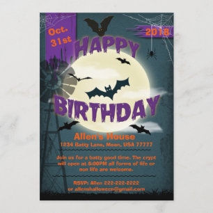 Convite Feliz aniversário de Halloween Baty Moonlight Part