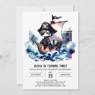 Convite Feliz aniversário de pirata minimalista