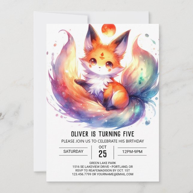 Convite Feliz aniversário de raposas pintadas (Frente)