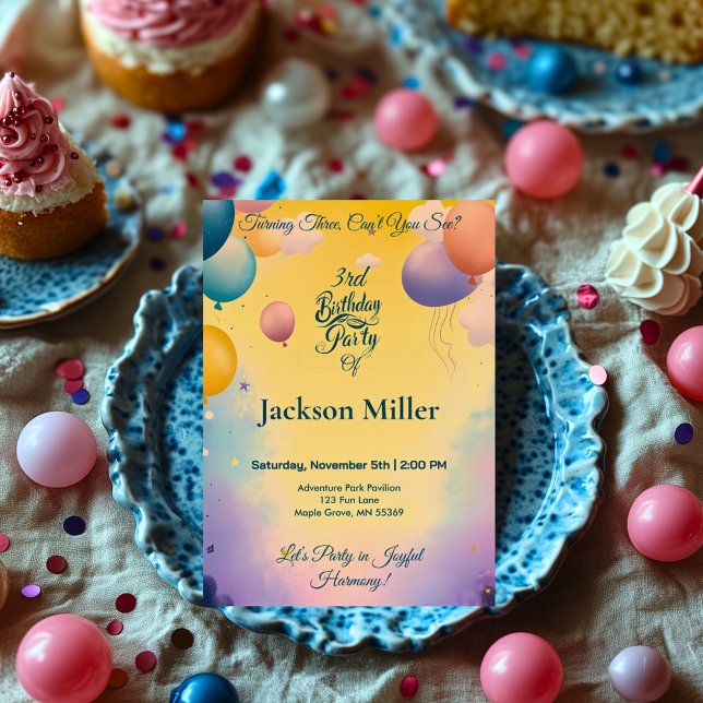 Convite Feliz aniversário do Balão com um Tigre Adorável (Criador carregado)