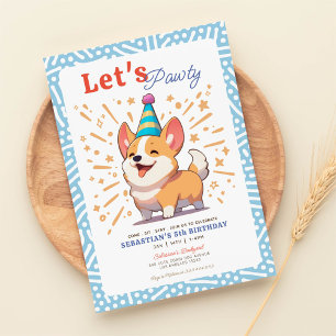 Convite Feliz aniversário do Corgi Puppy Pawty