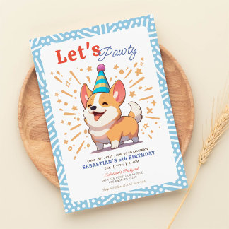 Convite Feliz aniversário do Corgi Puppy Pawty