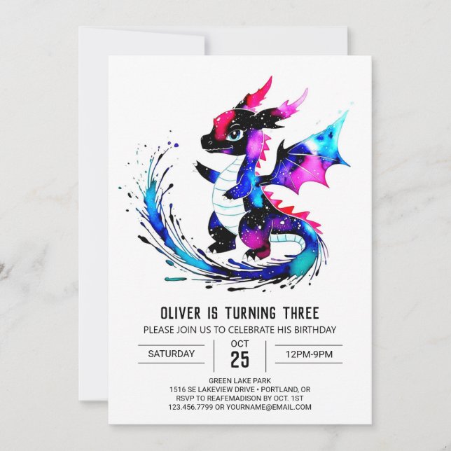 Convite Feliz aniversário do pequeno Dragão Digital Boy (Frente)