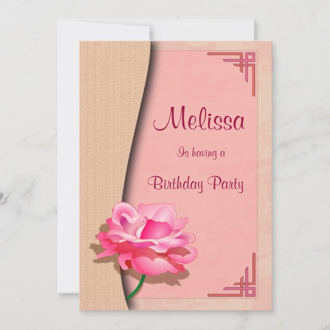 Convite Feliz aniversario do rosa do rosa (Frente)
