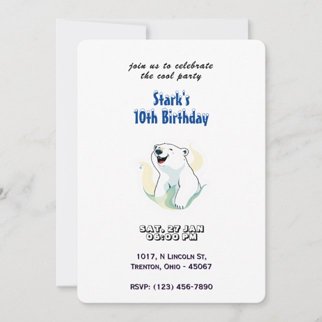 Convite Feliz Aniversário do Urso Polar Personalizado (Frente)